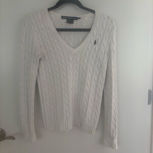 Ralph Lauren Cream V-Neck Cable Knit Sweater